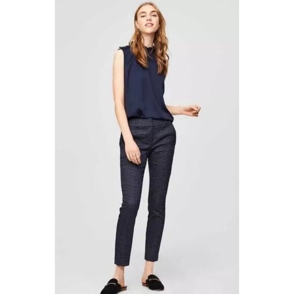 LOFT Marisa Skinny Ankle Trousers Navy Dot Print‎ Slim Pants Size 2 Work Office - Picture 1 of 11